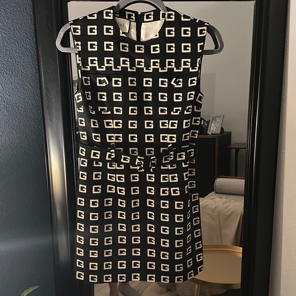 Gucci -Women's Black Square G Print Faille Short Dress